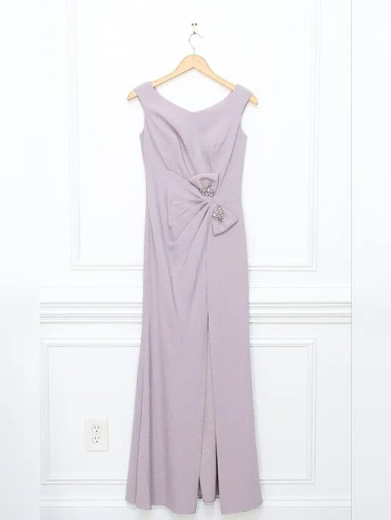 Gia Franco Mauve Purple Embellished Bow Floor Length Trumpet Evening Gown Size 4 - Picture 3 of 13